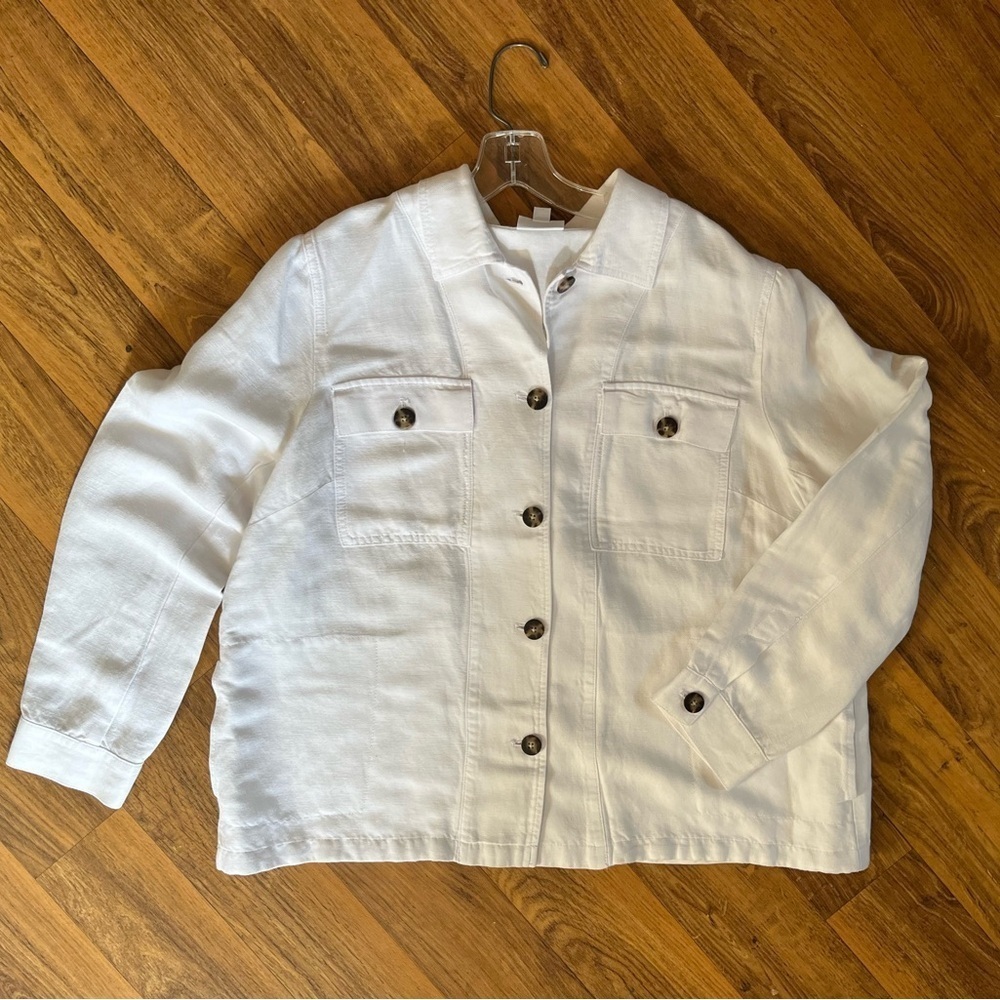 J. Jill Part-Linen White Button-Up Shirt Jacket